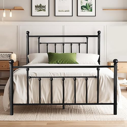 VECELO Cadre de lit 140 x 200 cm - Lit en métal avec tête de lit Haute - Lit Double Minimaliste Moderne pour Chambre à Coucher, Chambre d'amis, Beaucoup d'espace de Rangement sous Le lit, Noir - Nail Gallerys