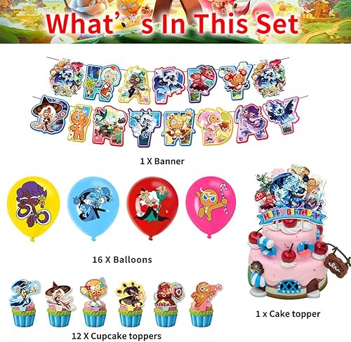 Cookie Run Décoration d'Anniversaire, Jeu Cartoon Décoration d'Anniversaire, Ballon de Décoration Cartoon, Cookie Run Birthday Banner Cake Topper Balloons, 30PCS - Nail Gallerys
