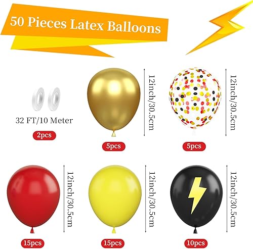 Ballon Rouge et Noir Or Jaune Ballons Rouge Noir Dorés Confettis Éclair Ballon pour Fête de Dessin Animé, Anniversaire, Graduation, Soirée à Thème Disco - Nail Gallerys