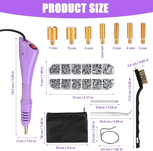 Weskjer Kit de Strass Hotfix, Applicateur Hotfix avec 7 Embouts, Strass Hotfix avec 3 boîtes de Strass Plats Pailletés de Couleurs Mélangées pour Vêtements et Chaussures DIY（violet） - Nail Gallerys