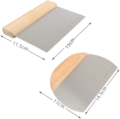 Fyfjur Coupe Pate Boulanger, 2 Pièces Grattoir de Cuisson en Acier Inoxydable Semi-Circulaire et Rectangulaire avec Echelle et Poignée en Bois pour Couper la Pâte, la Pizza, le Nougat - Nail Gallerys