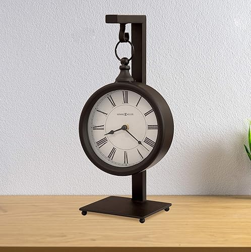 Howard Miller Loman Pendule de cheminée 635-200 - Métal Fini Noir Antique, Horloge Rustique Suspendue sur Un Support de 14,25 Pouces, Chiffres Romains Noirs vieillis, Mouvement à Quartz - Nail Gallerys