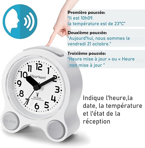 Hearkent Réveil Parlant avec Un Son agréable à la française, rétro - éclairé et 5 Ensembles de réveils indépendants pour Les aveugles, Les malvoyants et Les Personnes âgées (Tout Noir) - Nail Gallerys