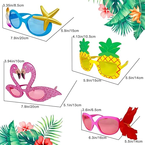 Aviski Luau - Lot de 4 lunettes de soleil hawaïennes amusantes - Accessoires de fête tropicale - Pour enfants et adultes - Décoration de fête sur le thème de la plage - Nail Gallerys