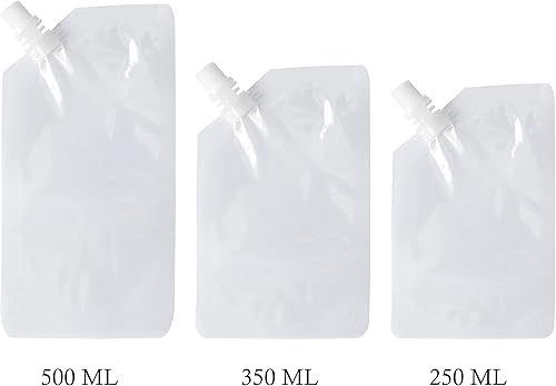 Lot de 12 pochettes en plastique et 2 entonnoirs pour boissons, jus de fruits, bouteilles réutilisables avec bec verseur (14) - Nail Gallerys