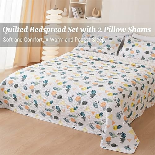 Odot Couvre Lit Matelassé 2/1 Personnes, Jeté de Lit Léger Couverture Ete Couverture de Lit Matelassée Douce Boutis Couvre-Lit avec 2 Taies d'oreiller (150x200cm,Jacquard) - Nail Gallerys