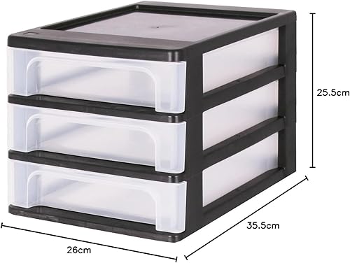 Iris Ohyama, Tour de Rangement Plastique, 3 Petits Tiroirs, Noir, Ouverture Facile, Format A4, Meuble, Organisateur, pour Bureau, Fourniture Scolaire, Papeterie, Sans BPA, OCH-2030 - Nail Gallerys