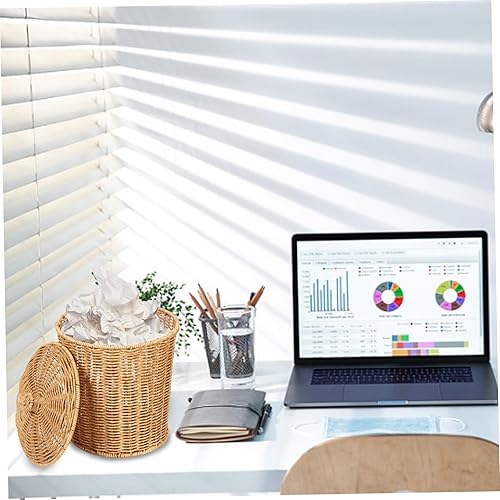 Neroyaner Panier en Osier avec Couvercle 9x11 Pouces Corbeille à Papier Corbeille à Papier de Style Simple Poubelle en Osier paniers à Linge tissés Ronds pour Chambre à Coucher Salon et Salle de Bain - Nail Gallerys