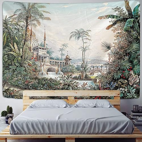 QAWD Palmier suspendu tissu tenture murale feuille tropicale fleur motif plage tenture murale fond animal tapisserie A10 180X230 CM - Nail Gallerys