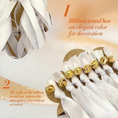 Whemyreat Lot de 50 baguettes roses pour mariage avec cloche, baguettes romantiques en dentelle avec rubans de mariage, serpentins magiques, cadeaux d'invités, baguette de fée en soie, pour mariages, - Nail Gallerys