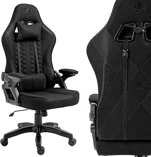 KRAKEN CHAIRS Chaise Gaming Tissu - Noir - Fauteuil Gamer Confortable Ergonomique - Réglable Accoudoir/Lombaire - Chaise Bureau Pivotante - pour Gamer Adulte Bureau - Chaise de Gaming - Nail Gallerys