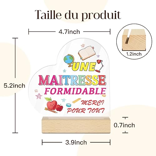 Putuo Decor Cœur en Acrylique avec Support en Bois - Message Reconnaissant pour Maîtresse, Cadeau De Fin D’Année, Décoration Bureau Et Maison - Nail Gallerys