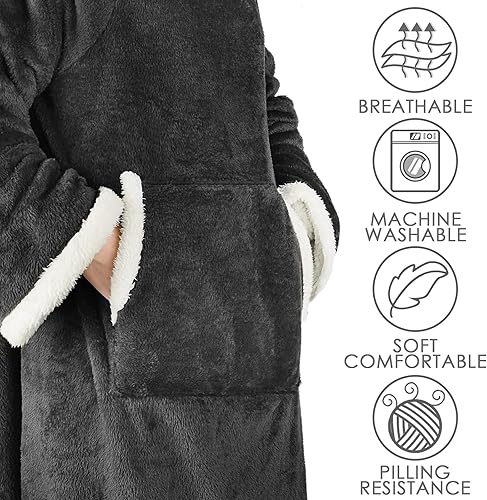 Linkidea Couverture portable Sherpa avec manches et poches pour adultes, femmes et hommes, peignoir en polaire pelucheuse pour canapé, canapé (gris), gris, plein - Nail Gallerys