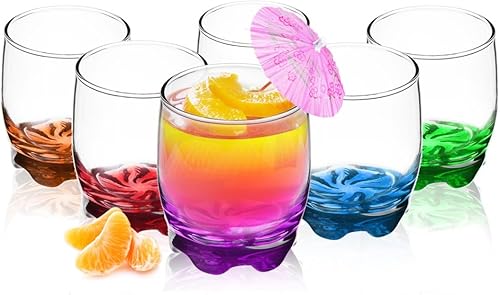 Sendez Lot de 6 verres à eau, à jus de fruits, à fond coloré, 250 ml, passent au lave-vaisselle - Nail Gallerys