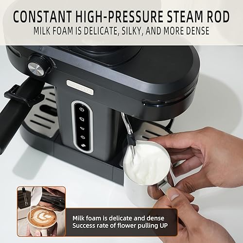 Mcilpoog AC510 15Bar Semi Automatic Espresso Machine With Grinder & Steam Wand,3-in-1 Compact Espresso Coffee Maker With 28 oz Removable Water Tank for Cappuccino or Latte,Gift for Dad(Black) - Nail Gallerys