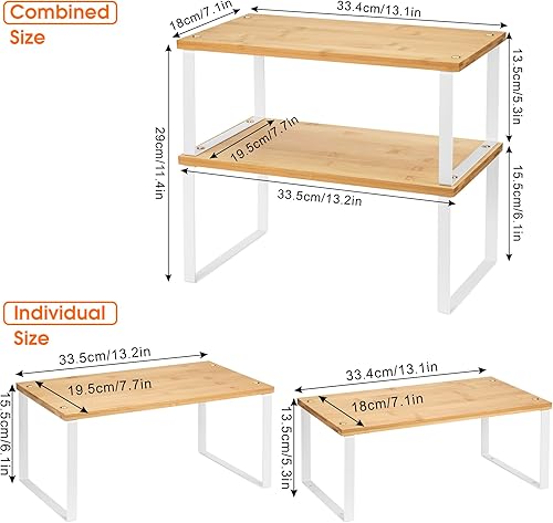 QIWODE Etagere Rangement Placard Cuisine, Lot de 2, Porte-épices Empilable, Etagères de Rangement et Organisation pour Cuisine, Placard, Plans de travail, Garde-manger, en Métal et Bambou - Nail Gallerys