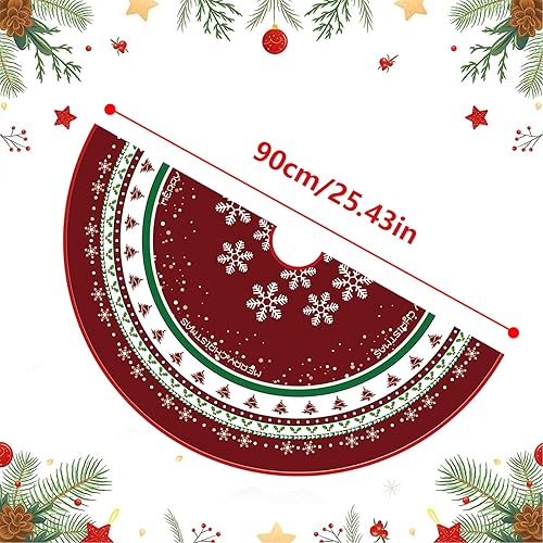 Jupe de Sapin Noël 90cm Couvre Pied Ronde - Tapis avec Motif Flocon de Neige et Éléments Classiques pour Décorations d'Arbre et Fêtes de Noël - Nail Gallerys