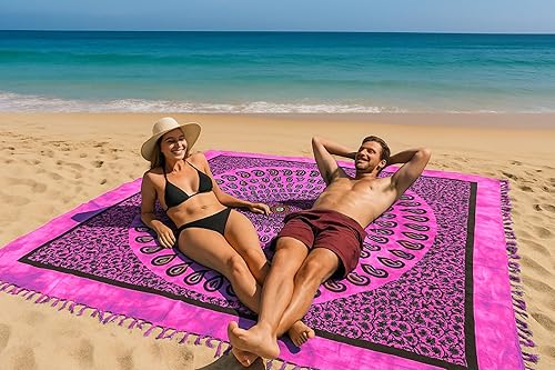 o-day Serviette de plage double coton ethnique – Grande serviette de plage 240 x 220 cm – Couverture de plage XXL artisanale multifonction (cercle mystique, bleu poussière) - Nail Gallerys