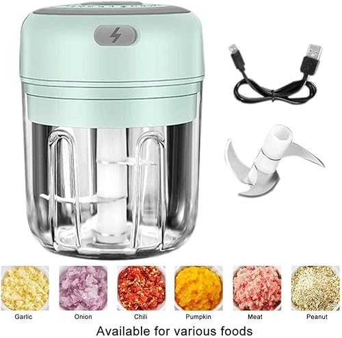 250 ml Mini hachoir électrique petit processeur portable mixeur fruits hachoir à aliments pour hacher les légumes, broyeur pour viande, oignon et noix USB rechargeable Vert - Nail Gallerys