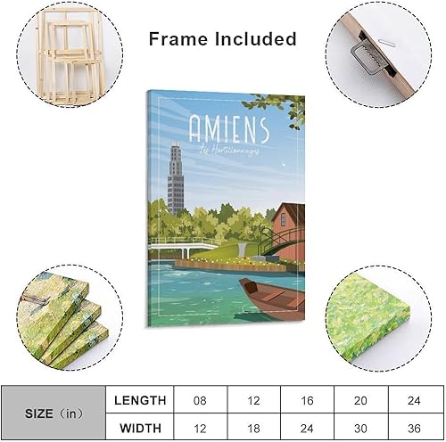 Amiens – Affiches sur toile de style rustique pour décoration d'intérieur, chambre à coucher, bureau, salon, salon, chambre à coucher, bureau, rivière de France, 20 x 30 cm - Nail Gallerys