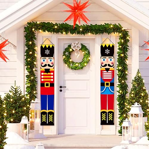 Soekodu Lot 2 Bannières Noël Casse-Noisette Décoration porte d'entrée, porche, maison, jardin, cour, porte, intérieur ou extérieur, fête d'enfants, modèle soldat grandeur nature (E 180x30 cm) - Nail Gallerys