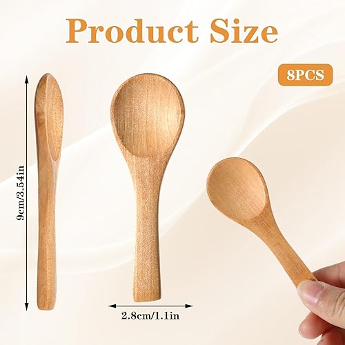 Lot de 8 petites cuillères en bois faites à la main - Petites cuillères en bois de 9,6 cm - Petites cuillères en bois pour verres, mini cuillères en bois - Petites cuillères pour pots à épices, sel, - Nail Gallerys