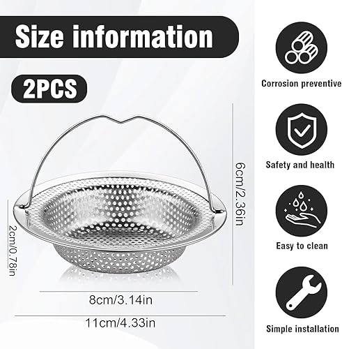 Heanvmyss Évier Filtre de Vidange,2 Pièces Évier Cuisine Filtre Universel,Bouchon Evier Cuisine,Passoires D'Évier,Grille Evier Cuisine en Acier Inoxydable avec Poignée pour Douche(11 * 8 cm) - Nail Gallerys