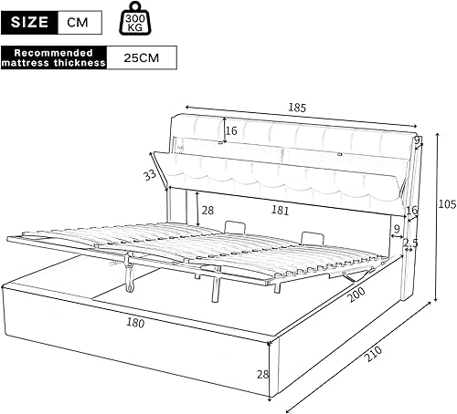 KOMHTOM Lit Rembourré avec Tête de lit de Rangement, Lit Hydraulique avec Rangement sous Le lit, Cadre de Lit, Sommier à Lattes, Moderne, PU(sans Matelas) (Crème Blanc, 160x200cm) - Nail Gallerys