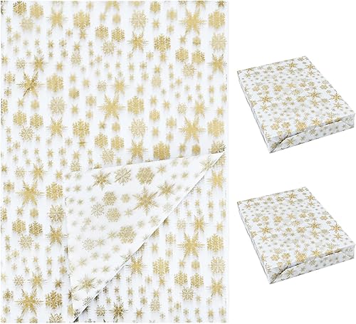 Bekecidi Lot de 50 Feuilles de Papier de Soie Flocon de Neige Doré Brillant, 35 x 50 cm Papier d'Emballage Blanc Pour Emballage de Cadeaux de Noël, d'Anniversaire, de Mariage - Nail Gallerys