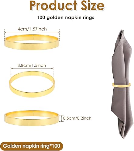 Lot de 100 ronds de serviette en métal doré - Boucles de serviette élégantes pour mariage, dîner, Thanksgiving, anniversaire de mariage - Nail Gallerys