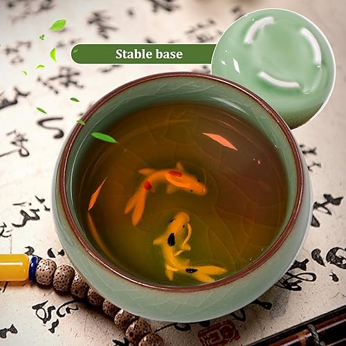 NASSMOSSE Tasse de thé chinois 2,56x1,18 pouces 2 oz..La tasse de thé céladon chinois à long quan propose des motifs de crépitements naturels kung fu cartonnes avec du poisson koi vif - Nail Gallerys