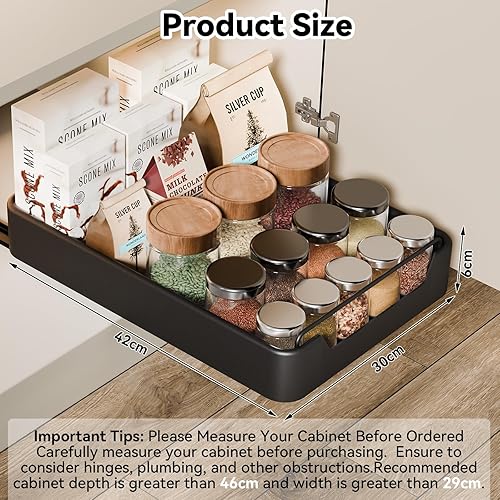 Avmvnvc Tiroir Coulissant Cuisine, Panier Coulissant pour Placard de Cuisine, Telescopique Tiroir Cuisine sans Perçage, 1 Unité Rangement de Cuisine Coulissant (Noir, 42 cm x 30 cm x 6 cm) - Nail Gallerys