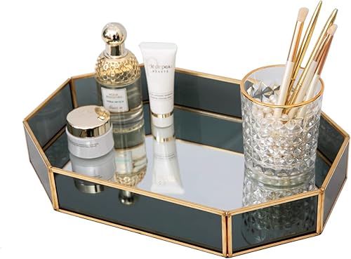 SLHEQING Plateau Miroir Vintage Plateau de Parfum en Noir, Plateau pour Bougies, Plateau de Maquillage pour Coiffeuse, Commode, Salle de Bain, Chambre à Coucher - Nail Gallerys