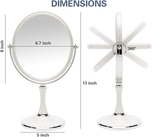 YEAKE Miroir de table vintage avec support 20,3 cm, pivotant double face, grossissement x1/3x, miroir de bureau style argent, 33 cm de hauteur (ovale) - Nail Gallerys