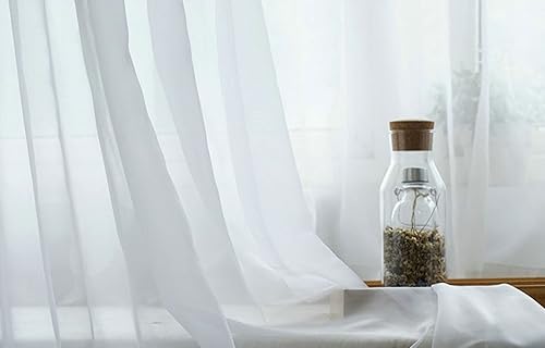 Homxi Rideau Enfant Lot de 2 Rideaux Voilage Transparent 2 x 107Wx147L CM,Rideau Fin Transparent Blanc Couleur Unie Rideau Passe Tringle - Nail Gallerys