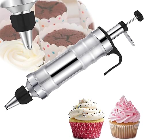 Ensemble de seringues de décoration de dessert en acier inoxydable durable - Seringues à glaçage professionnelles - 9 pièces - Accessoires pour glaçage de gâteaux et biscuits - Nail Gallerys