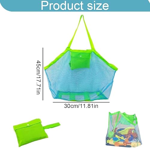OHREN Sac de plage XXL pour jouets de plage enfants, sac compact, sac en filet pour séjour, piscine, famille, rangement des jouets et accessoires (Filet bleu/Sangle verte) - Nail Gallerys