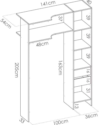 Vente-unique - Dressing d'angle Extensible Dorian - L164/234 cm - Blanc et Gris - Nail Gallerys