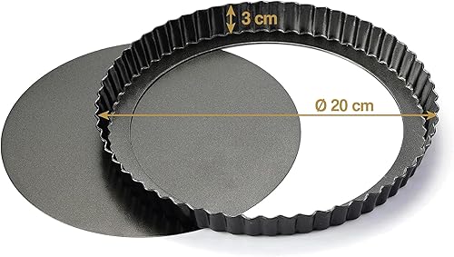 MGE - Moule à Tarte - Moule à Quiche avec Fond Amovible - Moule à Gâteau Rond - Revêtement Antiadhésif - Moule à Quiche - Moule à Flan - Moule a Tartelette - Moules à Pâtisserie - 20 cm - Nail Gallerys