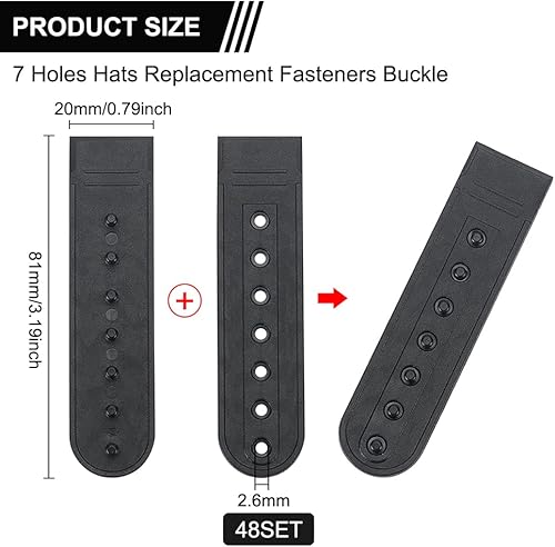 BENECREAT 48 Paires de Boucles de Remplacement pour Les Chapeaux avec 7 Trous, Bouchons de Chapeau Attaches de Rechange Boucle, Rallonge de Sangle pour Réparation de Fixation de Chapeau - Nail Gallerys