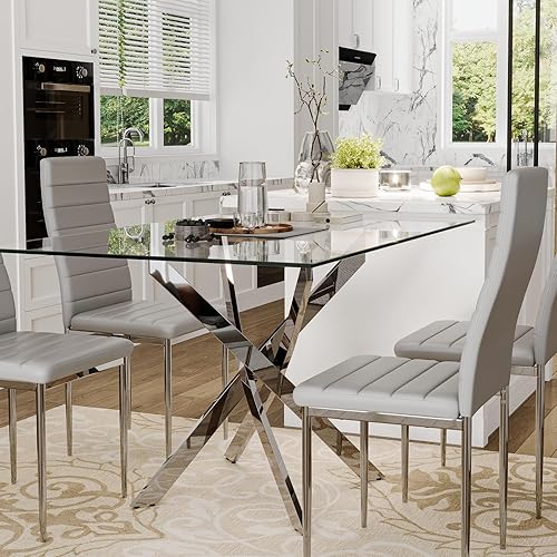 GOLDFAN Table de Salle à Manger en Verre Moderne Rectangulaire avec Noir Pieds pour Salon Bureau etc 110 x 70 x 75 cm - Nail Gallerys