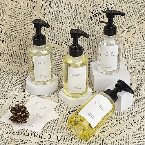 Ezebesta Lot de 4 flacons distributeurs de sirop de café en plastique PET avec étiquettes pour organisation de café/bar 300 ml - Nail Gallerys