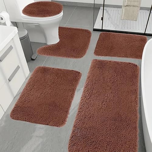 Heavyoff Lot de 5 Tapis de Bain et Tapis Contour WC en Microfibre Super Doux, Lavables en Machine, Tapis de Douche Absorbant pour Salle de Bain, Rouge - Nail Gallerys