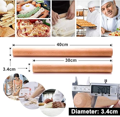 LEMCASE Rouleau à Pâtisserie - Laminoir Patisserie - Rolling Pin en Bois de hêtre, Accessoire de Patisserie Parfait pour Fondant, Pizza, Gâteau et Pâte (2 Pièces Set) - Nail Gallerys