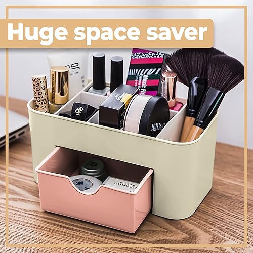 Retoo Organisateur Maquillage, Nombre De Compartiments 6, 1 Tiroir, 11x9,5x 5 Cm, Pour Dresser, Salle De Bain, Boite A Maquillage, Rangement Salle De Bain, Rangement Skincare, Rose Crémeux - Nail Gallerys