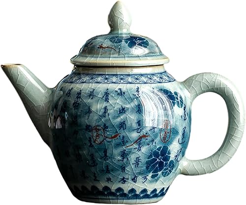 Théière chinoise ancienne argile bleue et blanche poésie théière, vaisselle en céramique rétro glacée thé - pot - Nail Gallerys