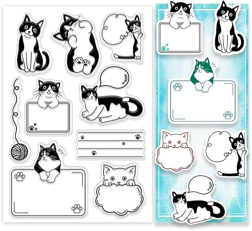PH PandaHall Tampons Transparents Cartoon Cat Tampon en Silicone de Cadre Tampons en Caoutchouc Décoratifs Tampons Transparents pour la Fabrication de Cartes Album Photo Bricolage Scrapbooking - Nail Gallerys