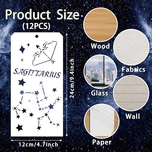 GOMAKERER 12 pochoir Décoratif D'Étoile pour la Peinture 12 Styles Pochoirs Étoile et Lune Pochoirs Réutilisables Constellation du Zodiaque Étoile Pochoirs de Peinture pour Peinture Sur Meubles Décor - Nail Gallerys
