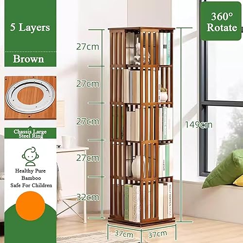 Bibliothèque Rotative 5/6 Niveaux, Bibliothèque Rotative à 360 °, Bibliothèque Tournante En Bambou à Affichage 360, Bois Massif Bibliothèque Rotative, étagères Bibliothèque Rotative,WoodColor-6Tier - Nail Gallerys