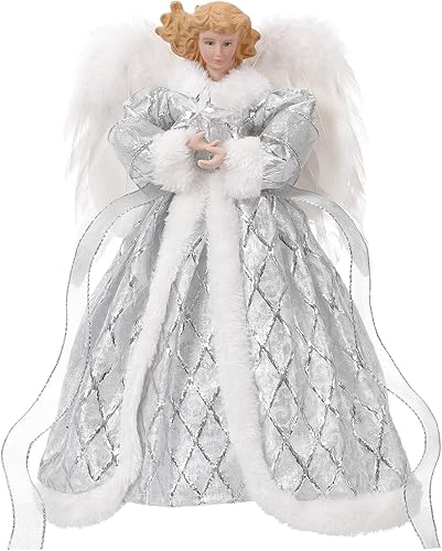 Lewondr Ange de la Cime du Sapin de Noël, 12 Pouces Cimier d'arbre de Noël Ange avec 8 Lumières, Figurine d'ange avec Ailes, Décoration de l'arbre de Noël avec Minuterie 6H pour la Maison, Argent - Nail Gallerys
